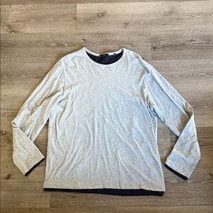 Vince Mens Pima Cotton Gray and Navy Double Layer Reversible Long Sleeve Tee XL